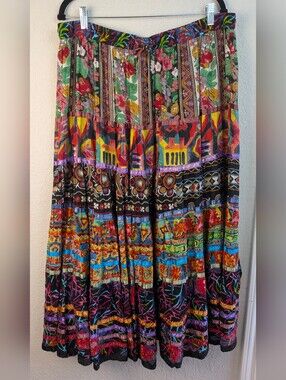 Anu By Natural Maxi Peasant Skirt 3X Patchwork Ribbon Flowy 100% Cotton Fairy
